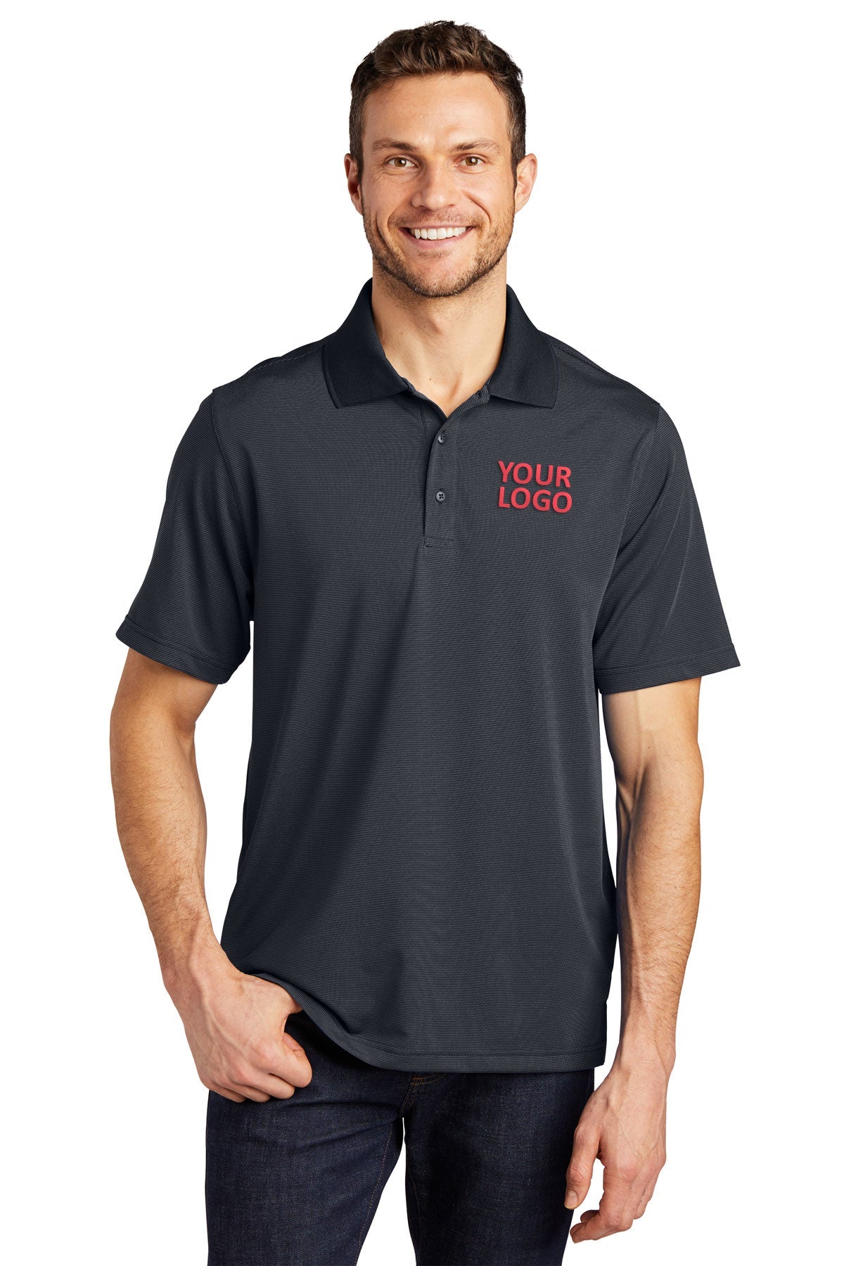 port authority graphite/ black k558 polo shirts custom logo