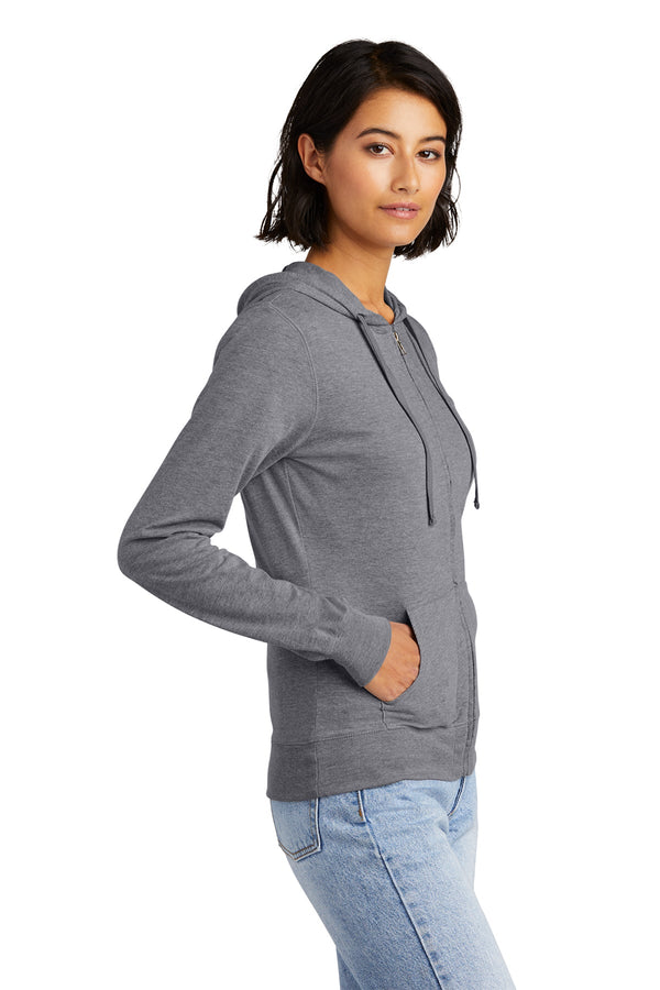 Branded District Ladies Juniors Jersey Full-Zip Hoodie Grey