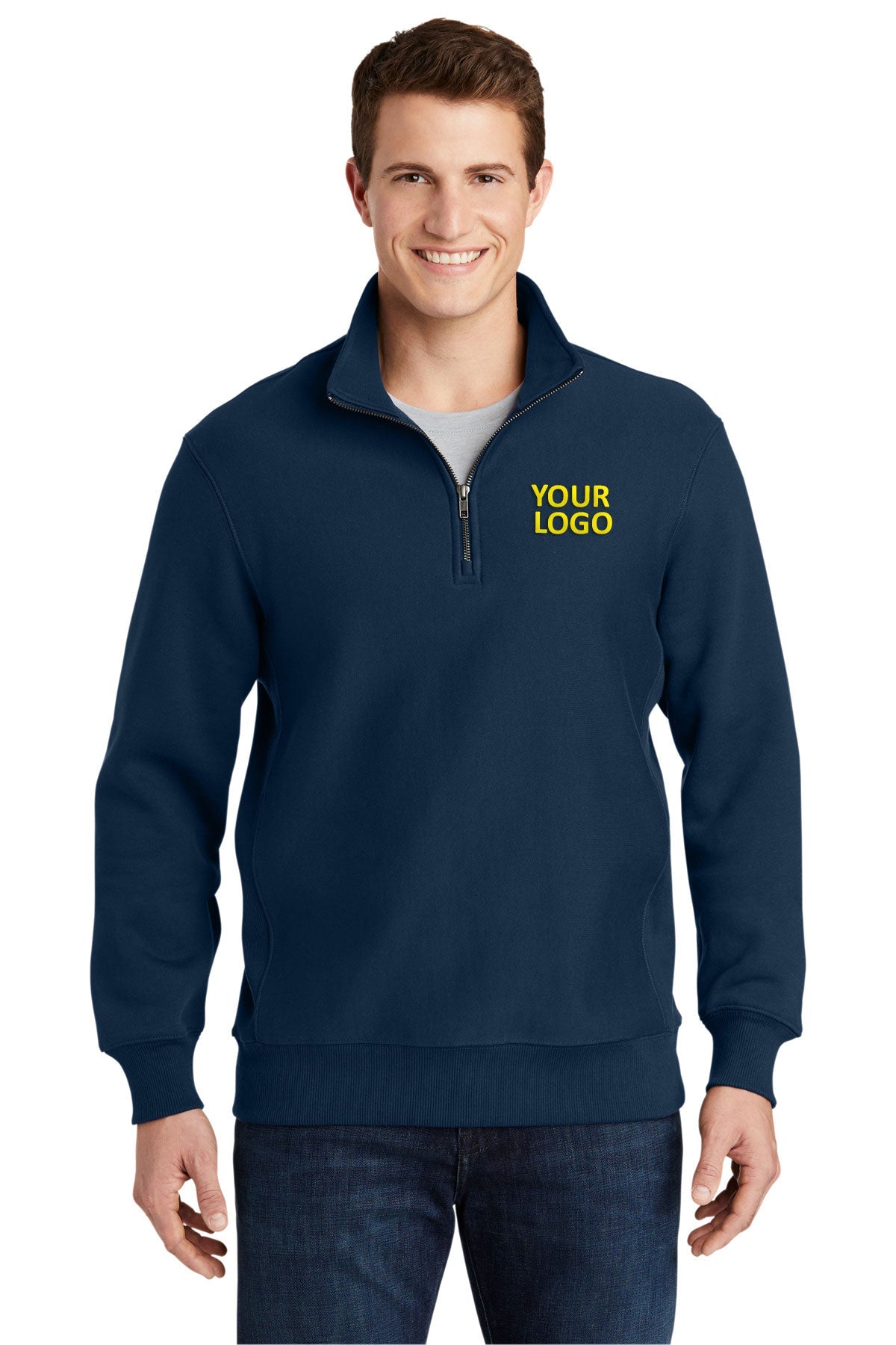 Sport-Tek Super Heavyweight 1/4-Zip Customized Pullover Sweatshirts, True Navy