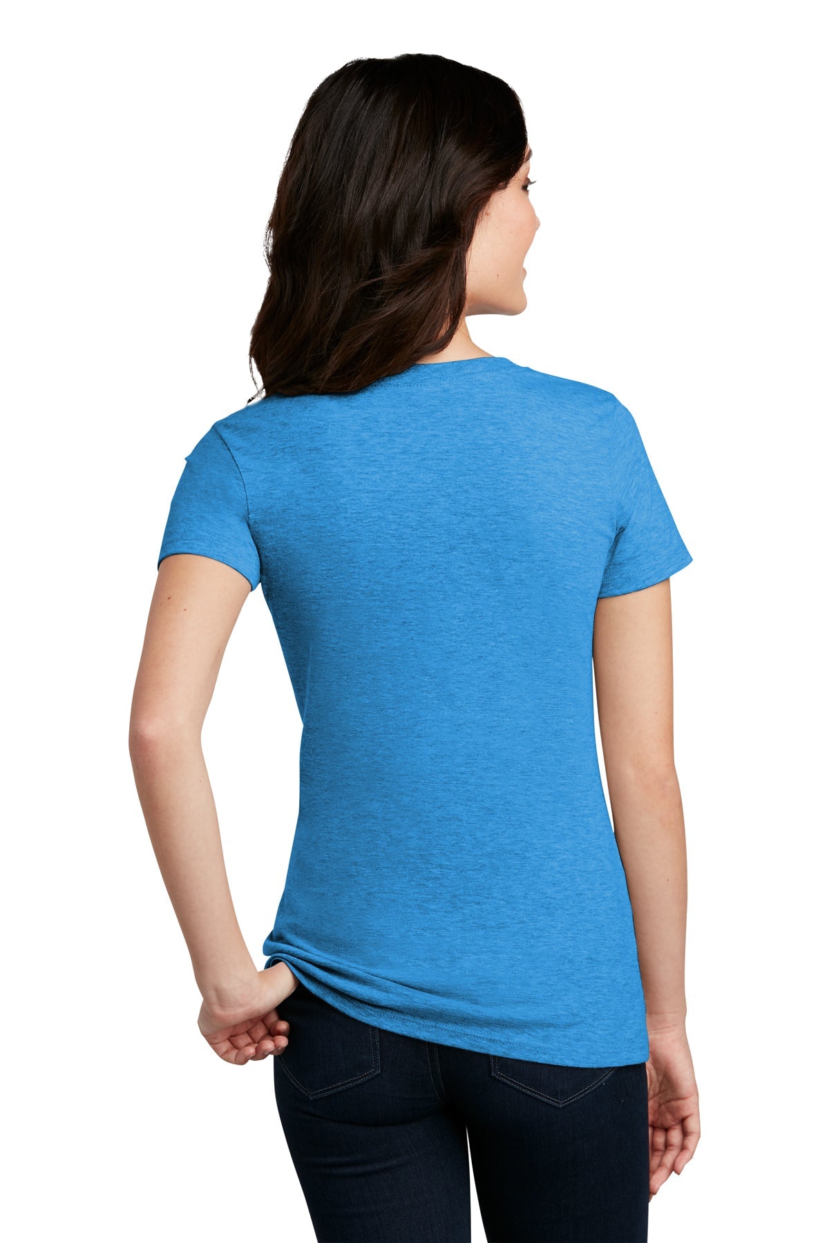 District Made Ladies Perfect Blend Crew Tee's, Heathered Bright Turquoise