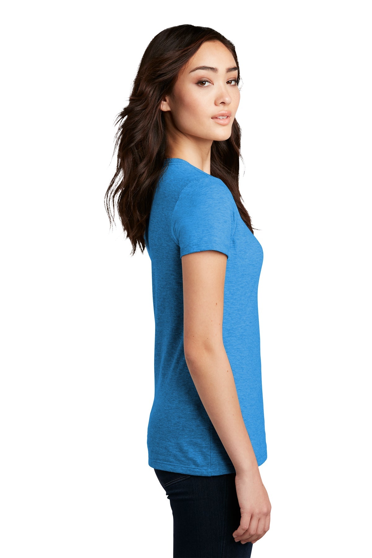 District Made Ladies Perfect Blend Crew Tee's, Heathered Bright Turquoise