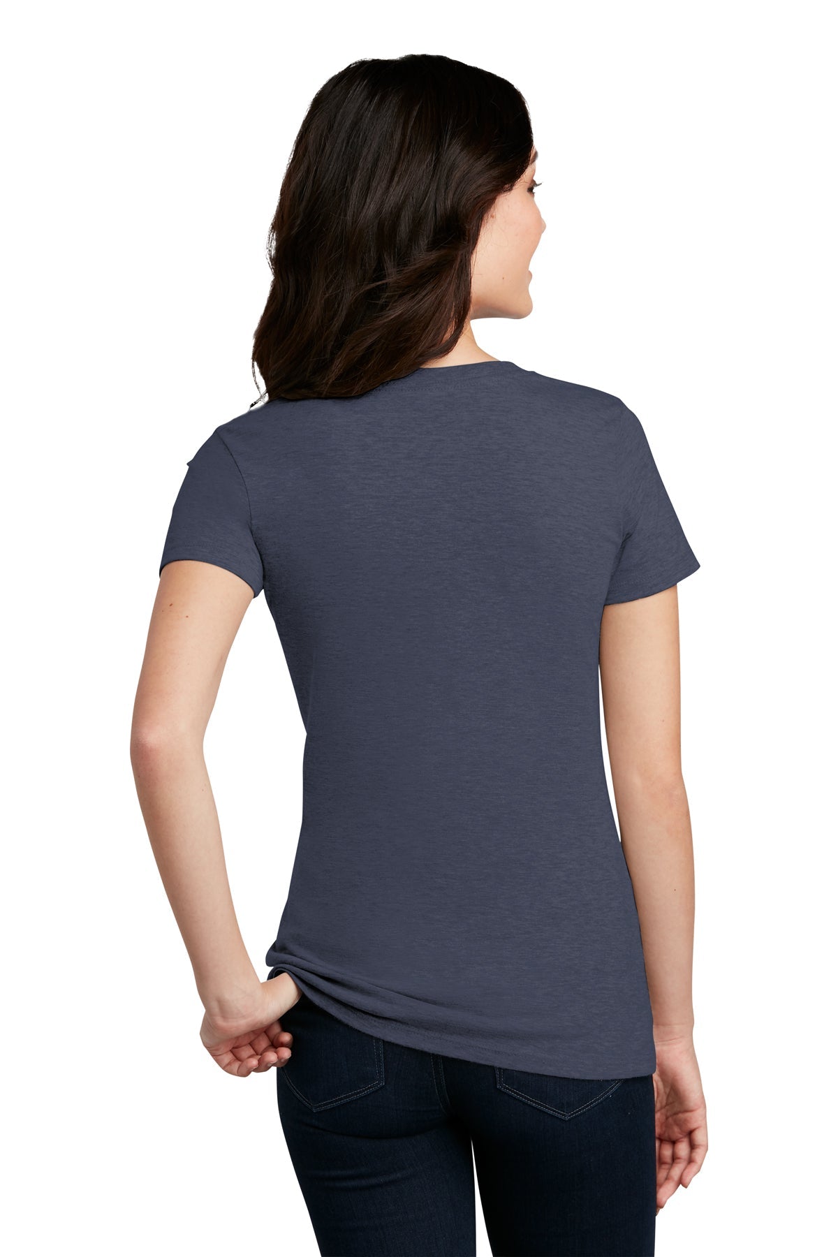 District Made Ladies Perfect Blend Crew Tee's, Heathered Navy