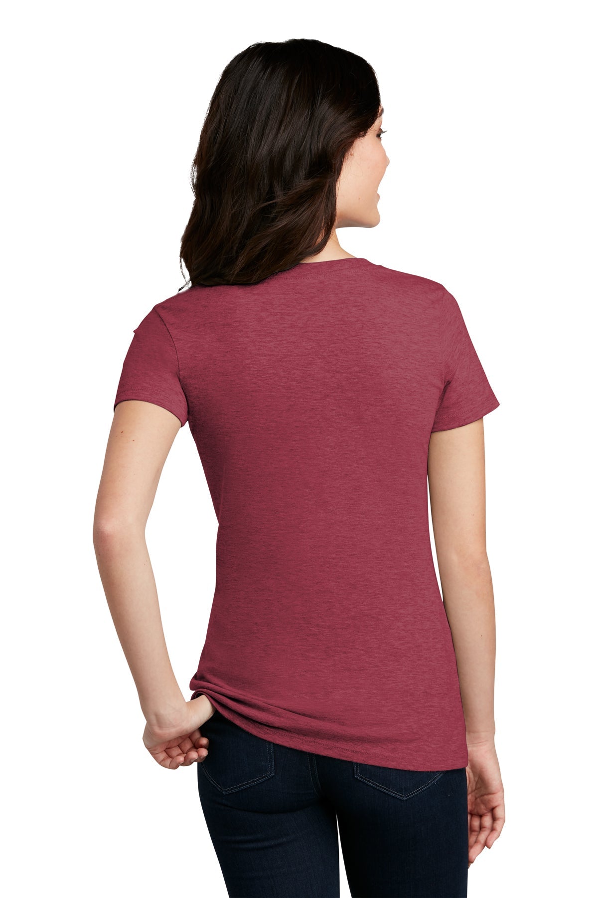 District Made Ladies Perfect Blend Crew Tee's, Heathered Red