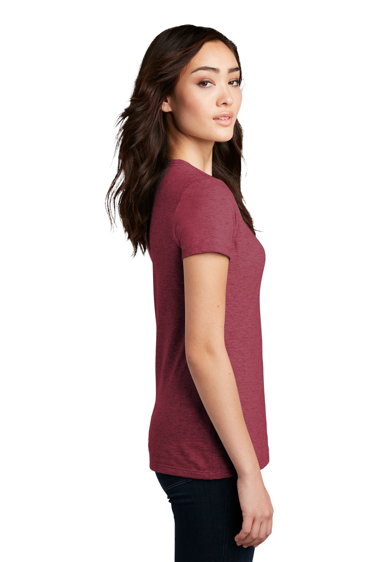 District Made Ladies Perfect Blend Crew Tee's, Heathered Red