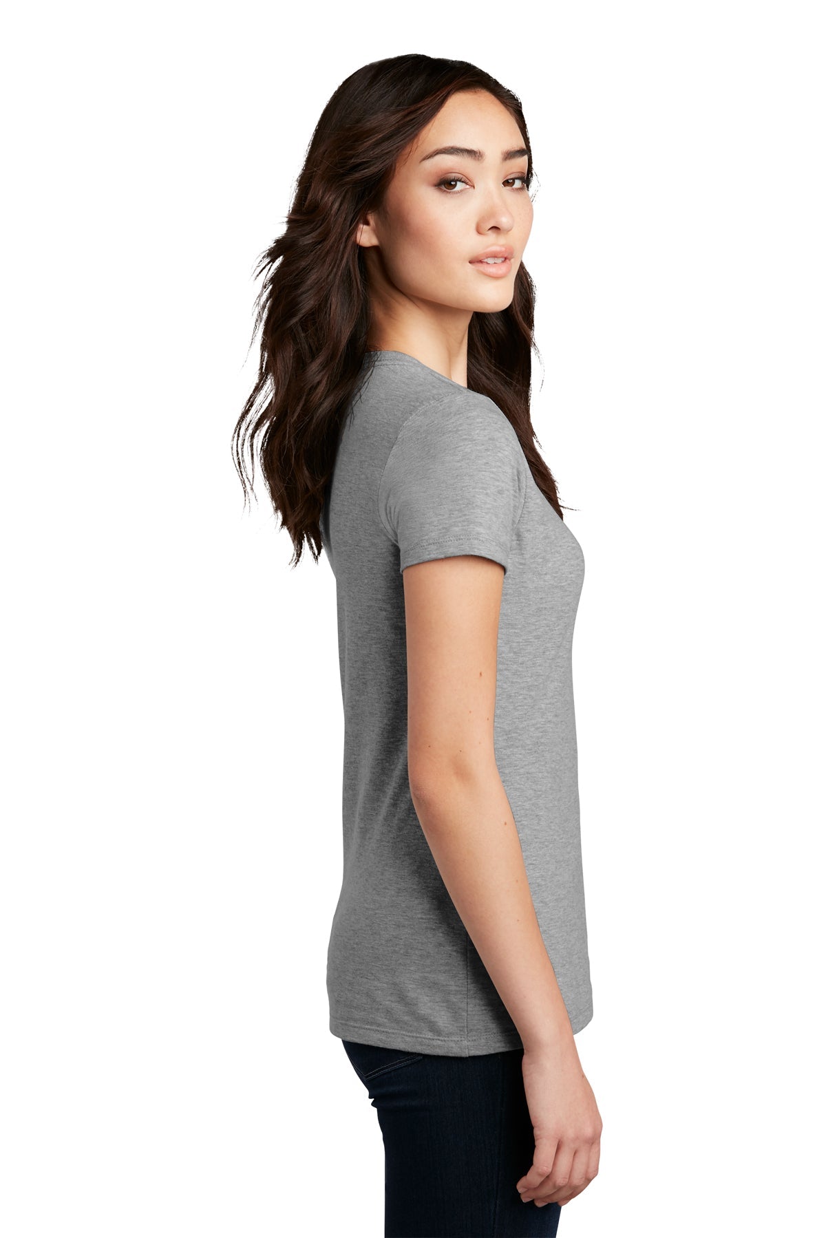 District Made Ladies Perfect Blend Crew Tee's, Light Heather Grey