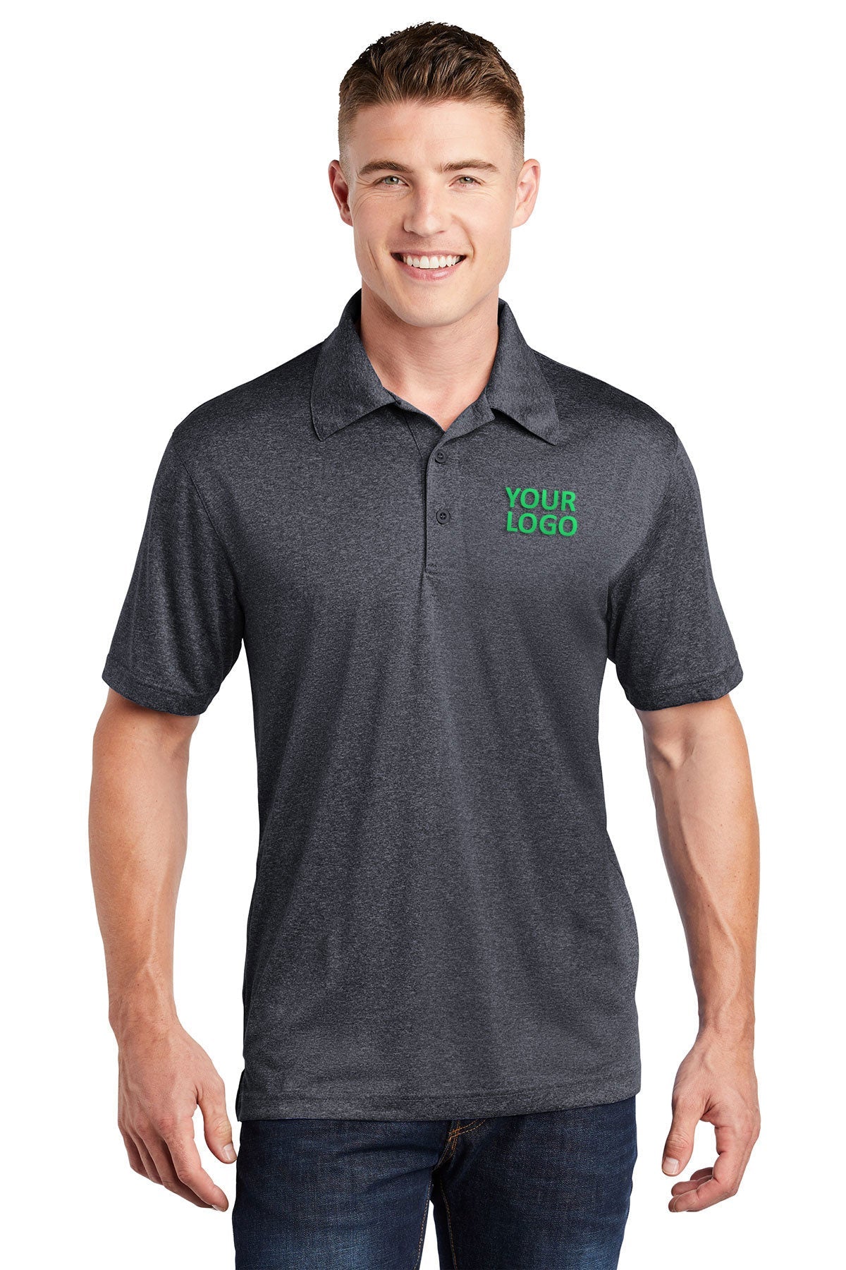 Sport-Tek Graphite Heather ST660 polo work shirts with company logo