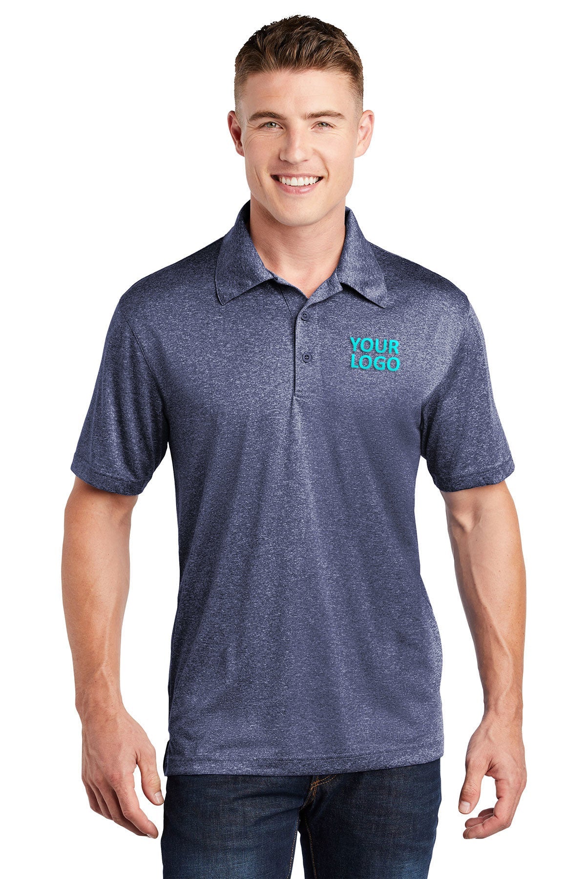 Sport-Tek True Navy Heather ST660 polo work shirts with company logo