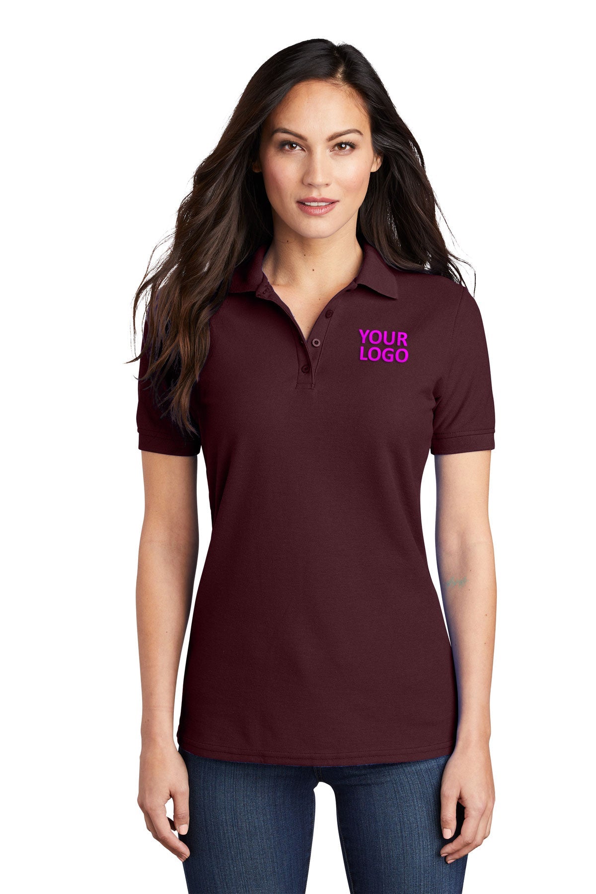port & company athletic maroon lkp155 custom polo shirts with logo