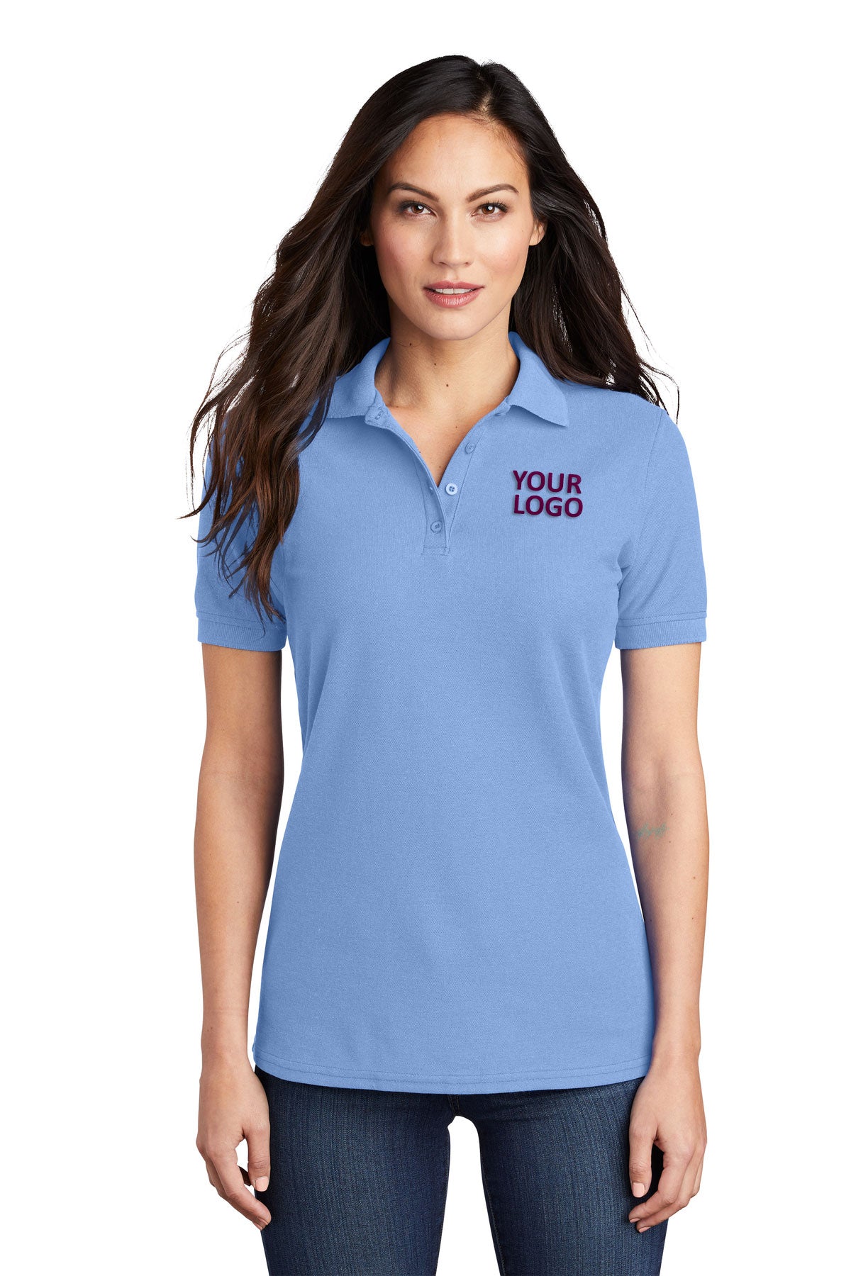 port & company light blue lkp155 custom polo shirts with logo