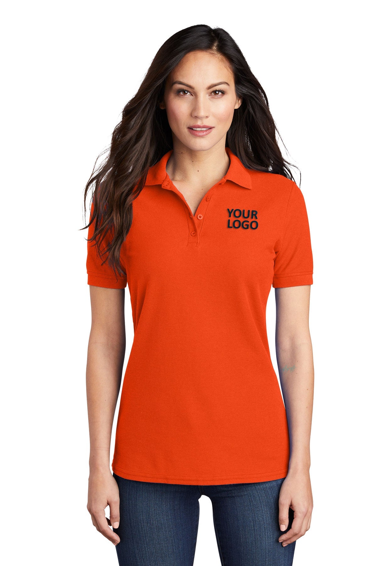 port & company orange lkp155 custom polo shirts with logo