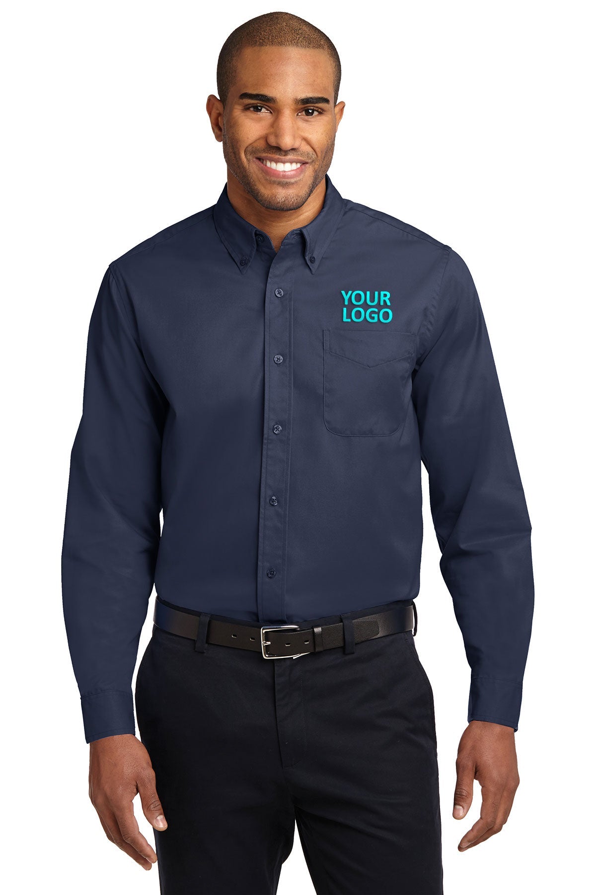 Port Authority Navy/Light Stone S608ES business shirts with company logo