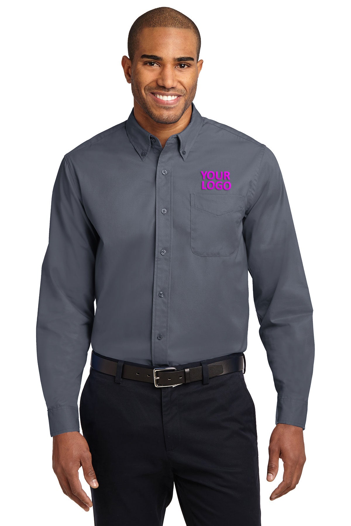 Port Authority Steel Grey/Light Stone S608ES business shirts with company logo