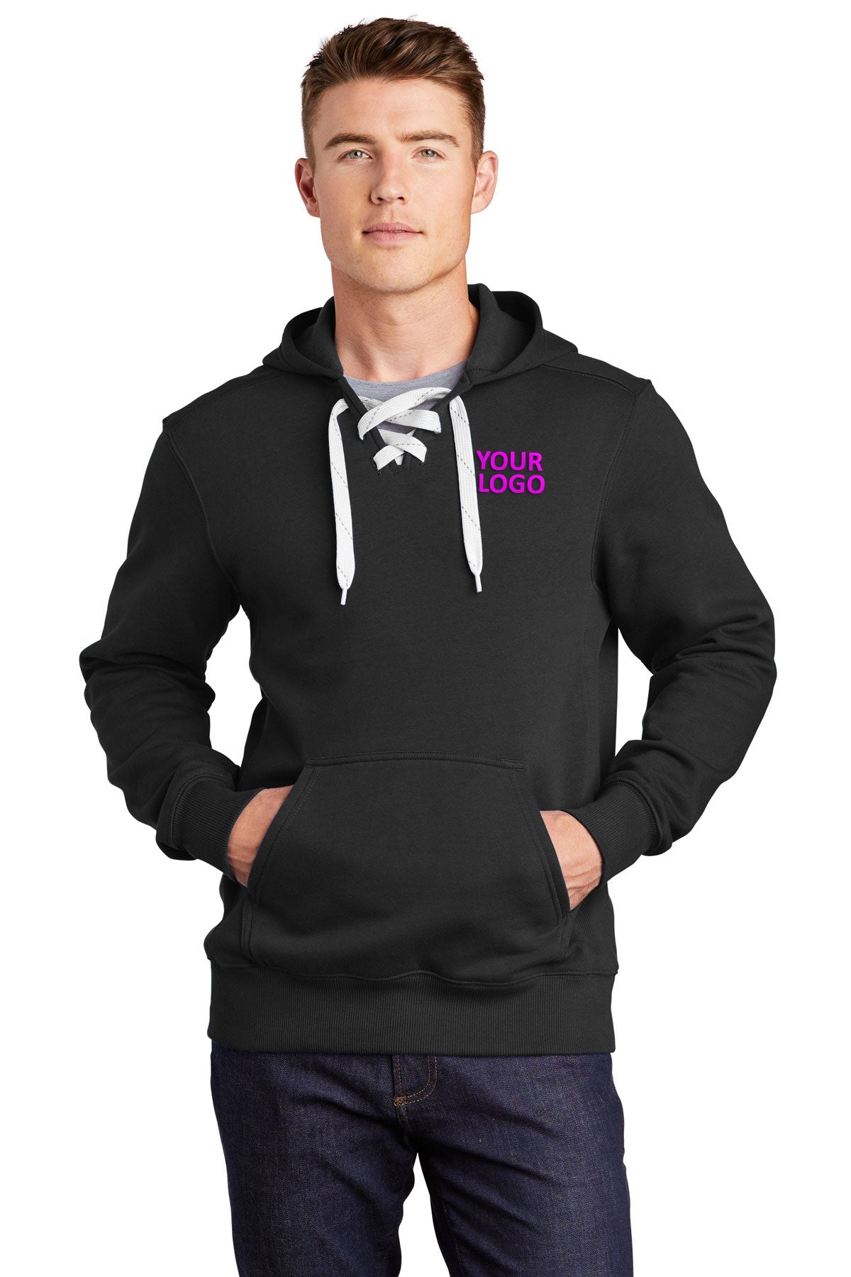 Sport-Tek Lace Up Pullover Custom Hooded Sweatshirts, Black