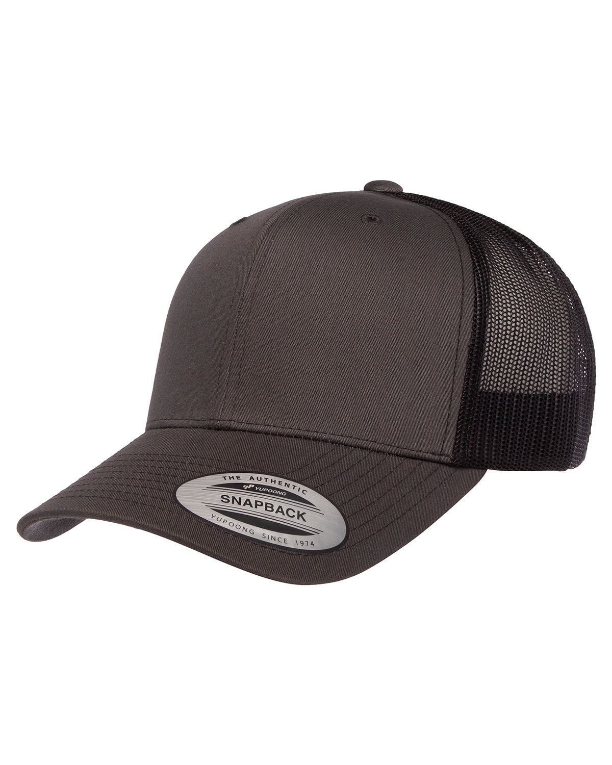 Yupoong Retro Branded Trucker Caps, Charcoal/ Black