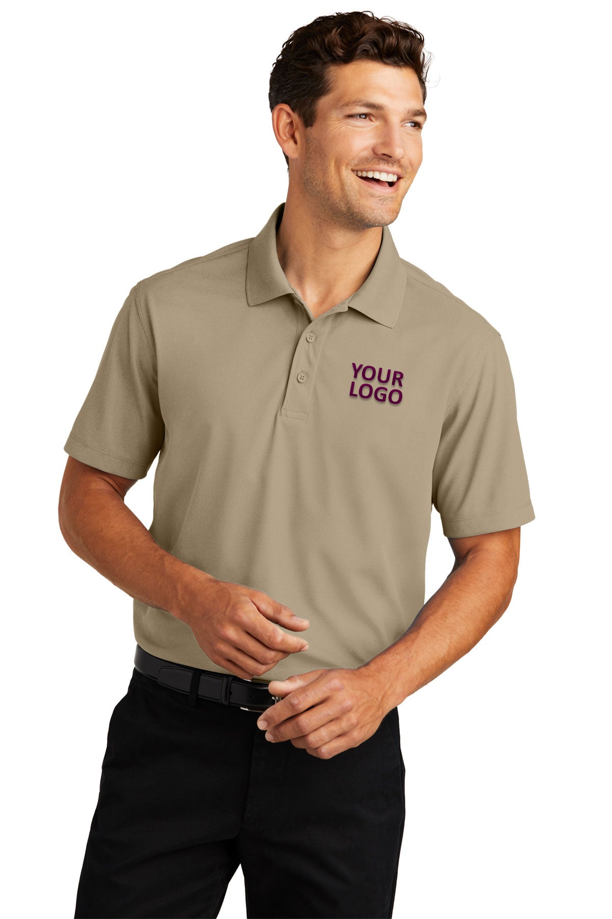 port authority tan k572 custom made polo shirts with logo