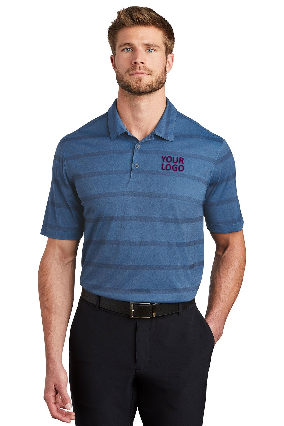 Nike Dri-FIT Fade Stripe Customized Polos, Photo Blue/ College Navy