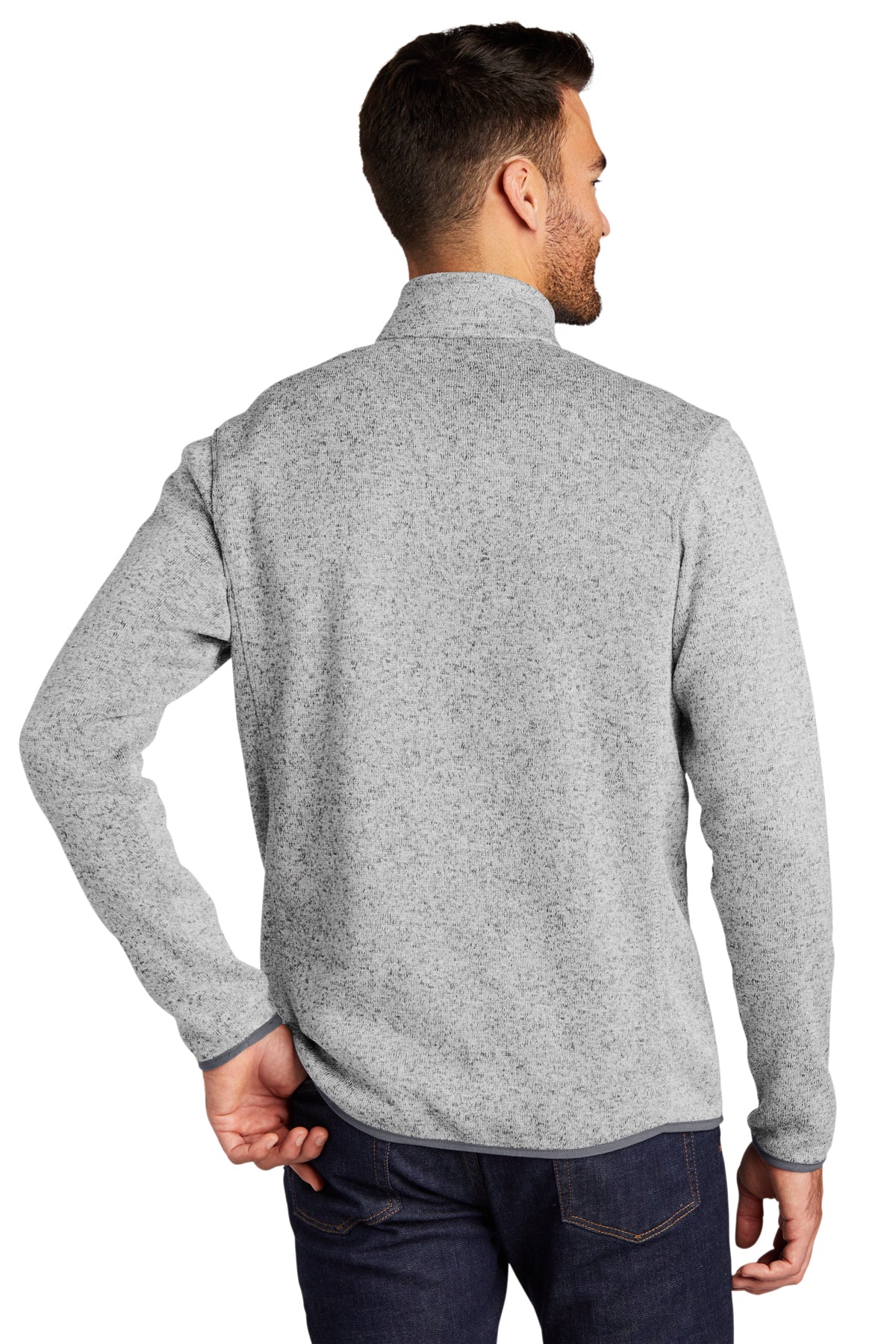 Custom Port Authority Sweater Fleece Jacket F232 Grey Heather
