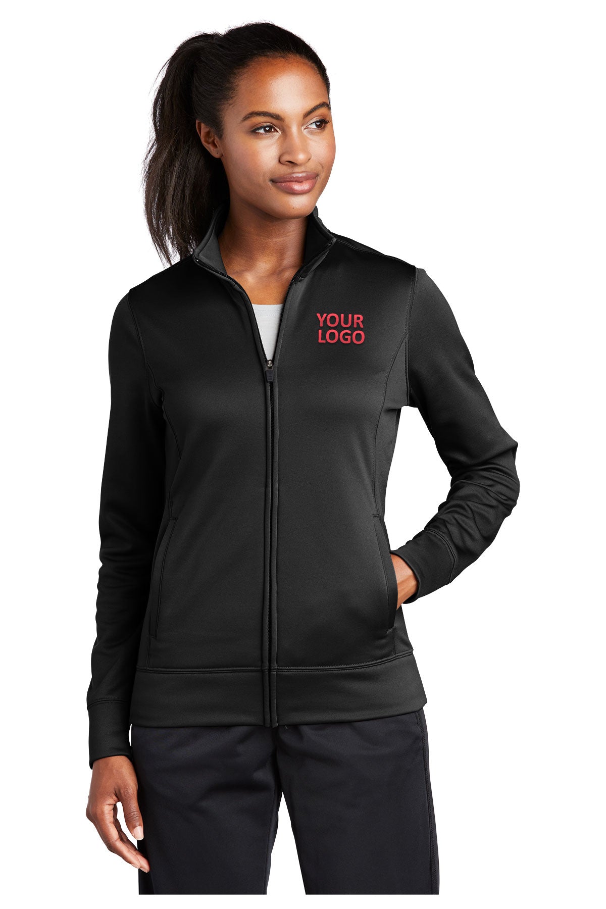 Sport-Tek Ladies Sport-Wick Fleece Branded Full-Zip Jackets, Black