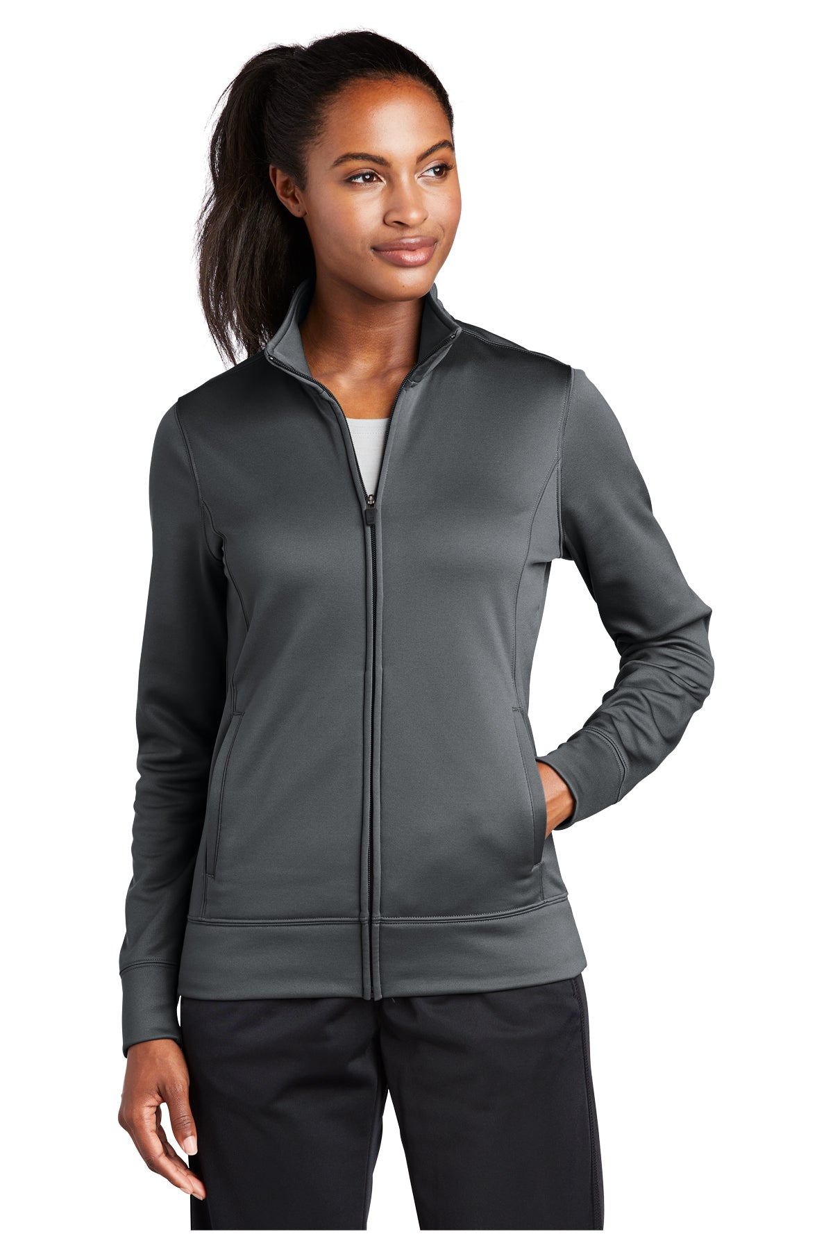 Branded Sport-Tek Ladies Sport-Wick Fleece Full-Zip Jacket Grey