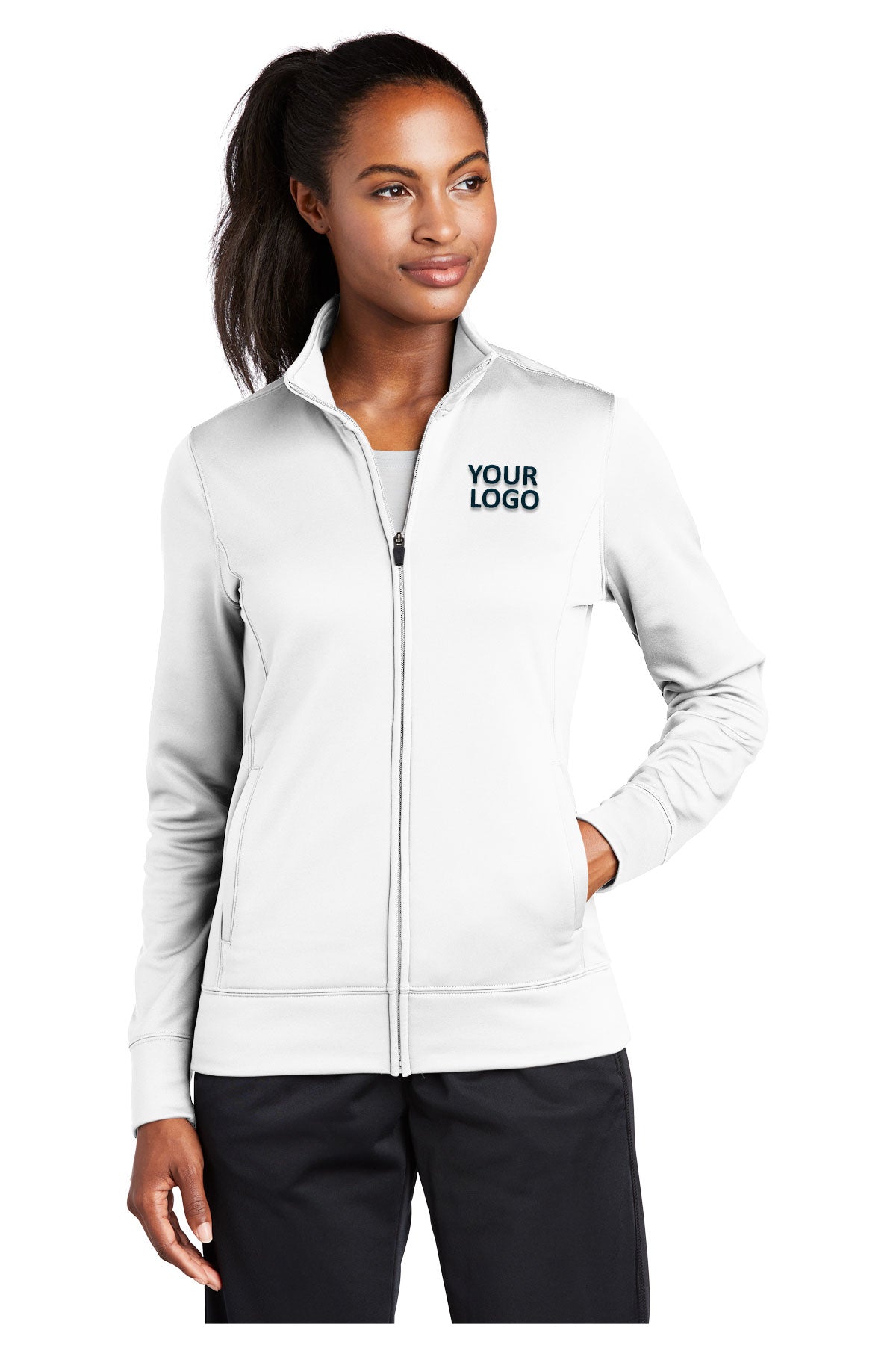 Sport-Tek Ladies Sport-Wick Fleece Customized Full-Zip Jackets, White