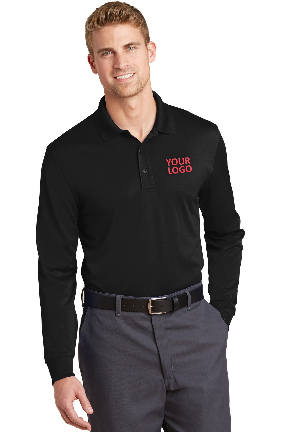 CornerStone Black CS412LS custom business polo shirts
