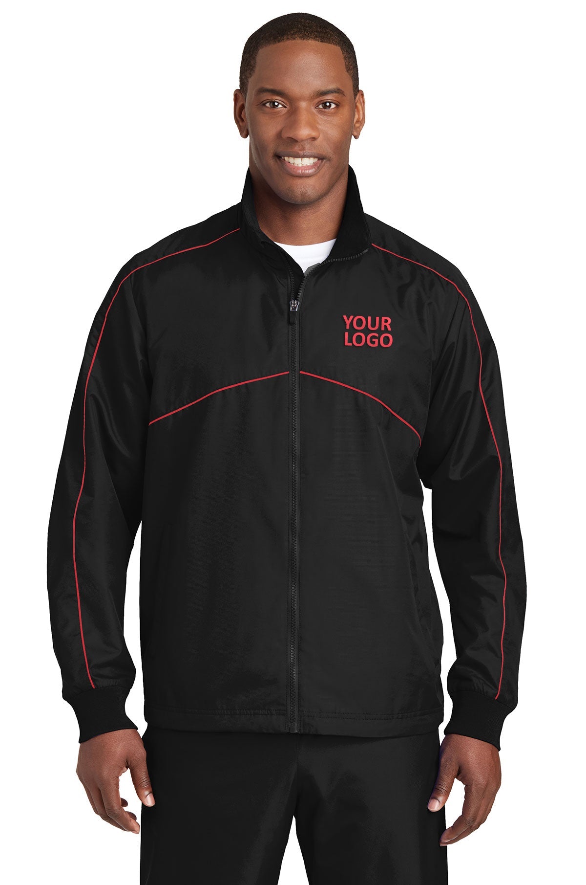 Sport-Tek Black/ True Red JST83 embroidered jacket custom