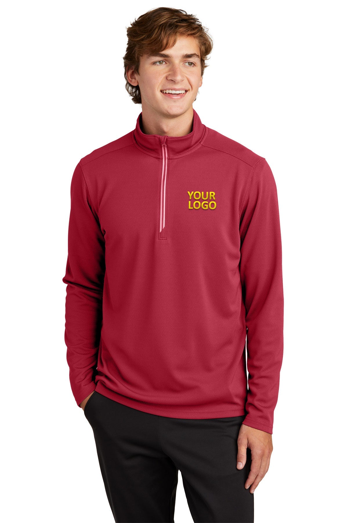 Sport-Tek Deep Red ST860 sweatshirts with logo printed