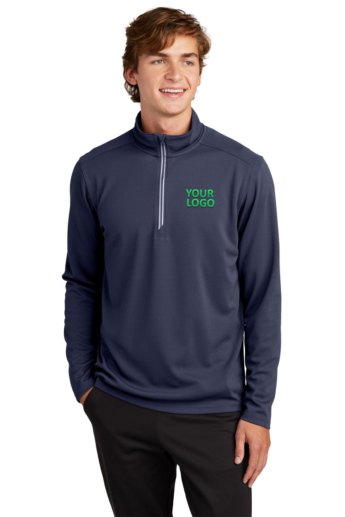 Sport-Tek True Navy ST860 sweatshirts with logo printed