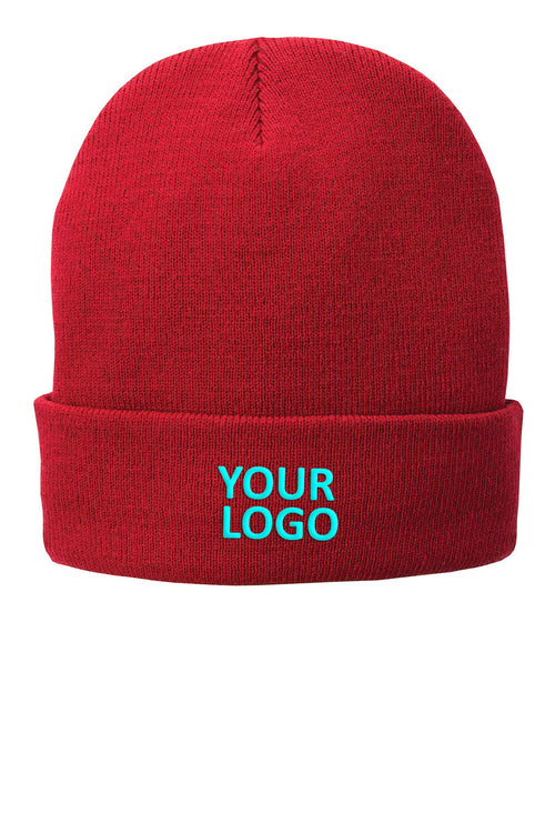 Port & Company Branded Knit Caps, Red