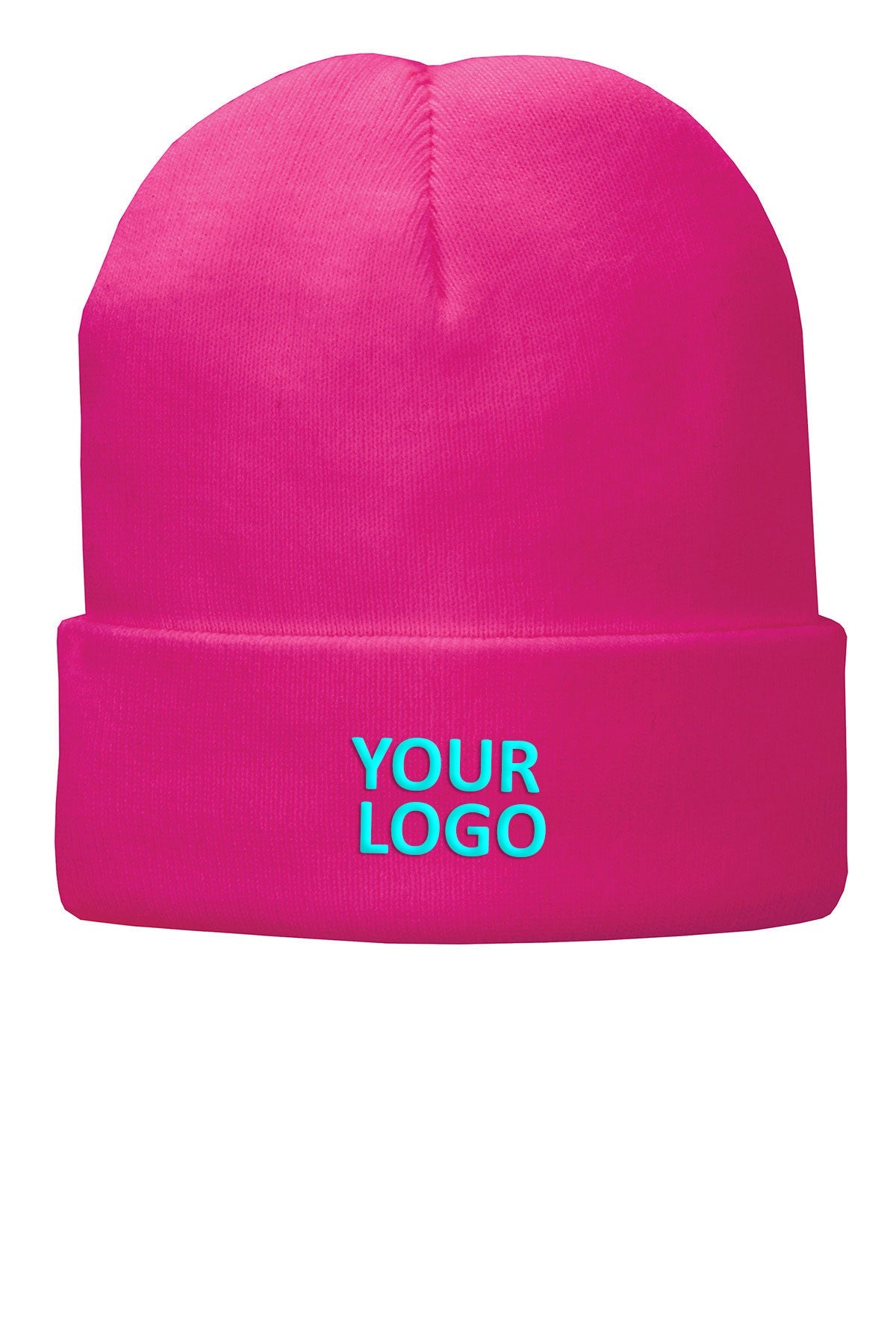 Port & Company Fleece Lined Customized Knit Caps, Neon Pink Glo