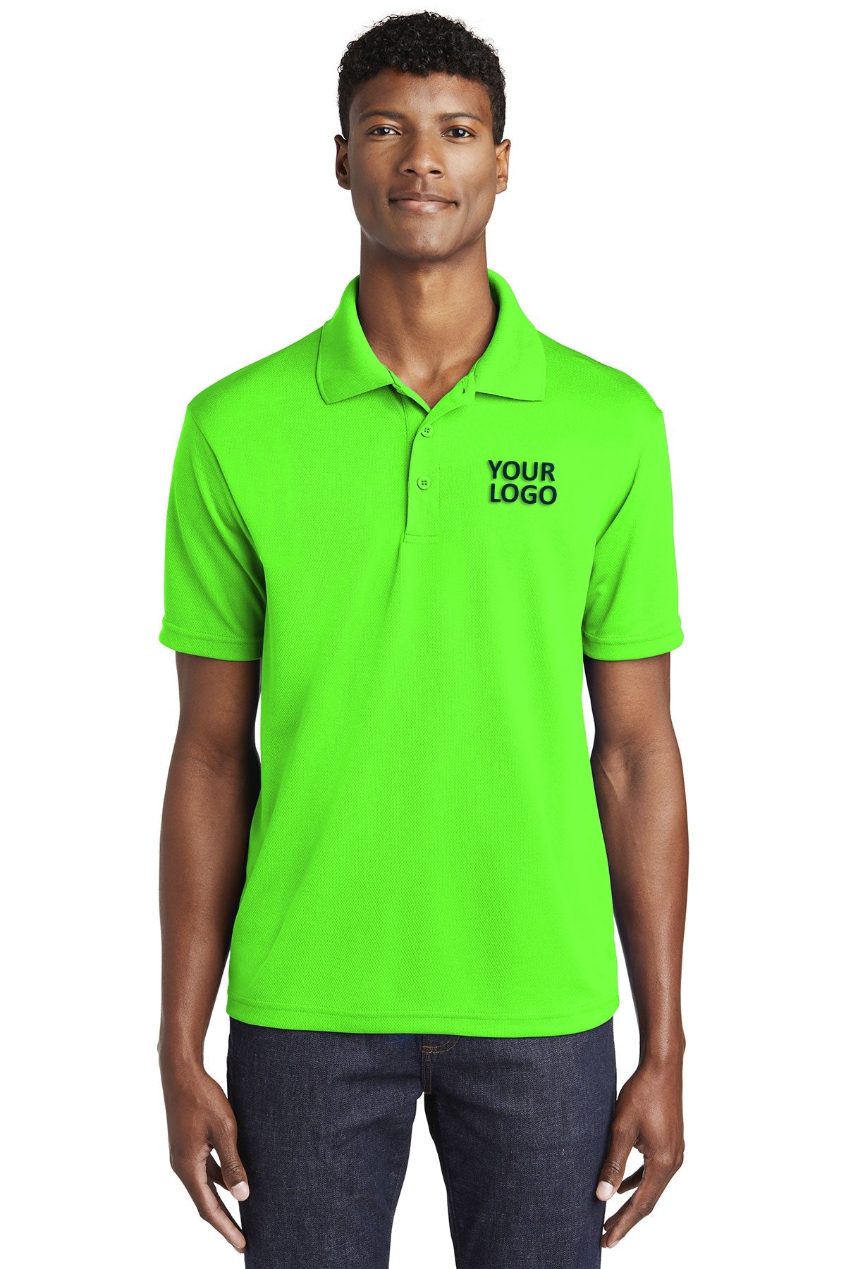 Sport-Tek Neon Green ST640 custom polos with logo