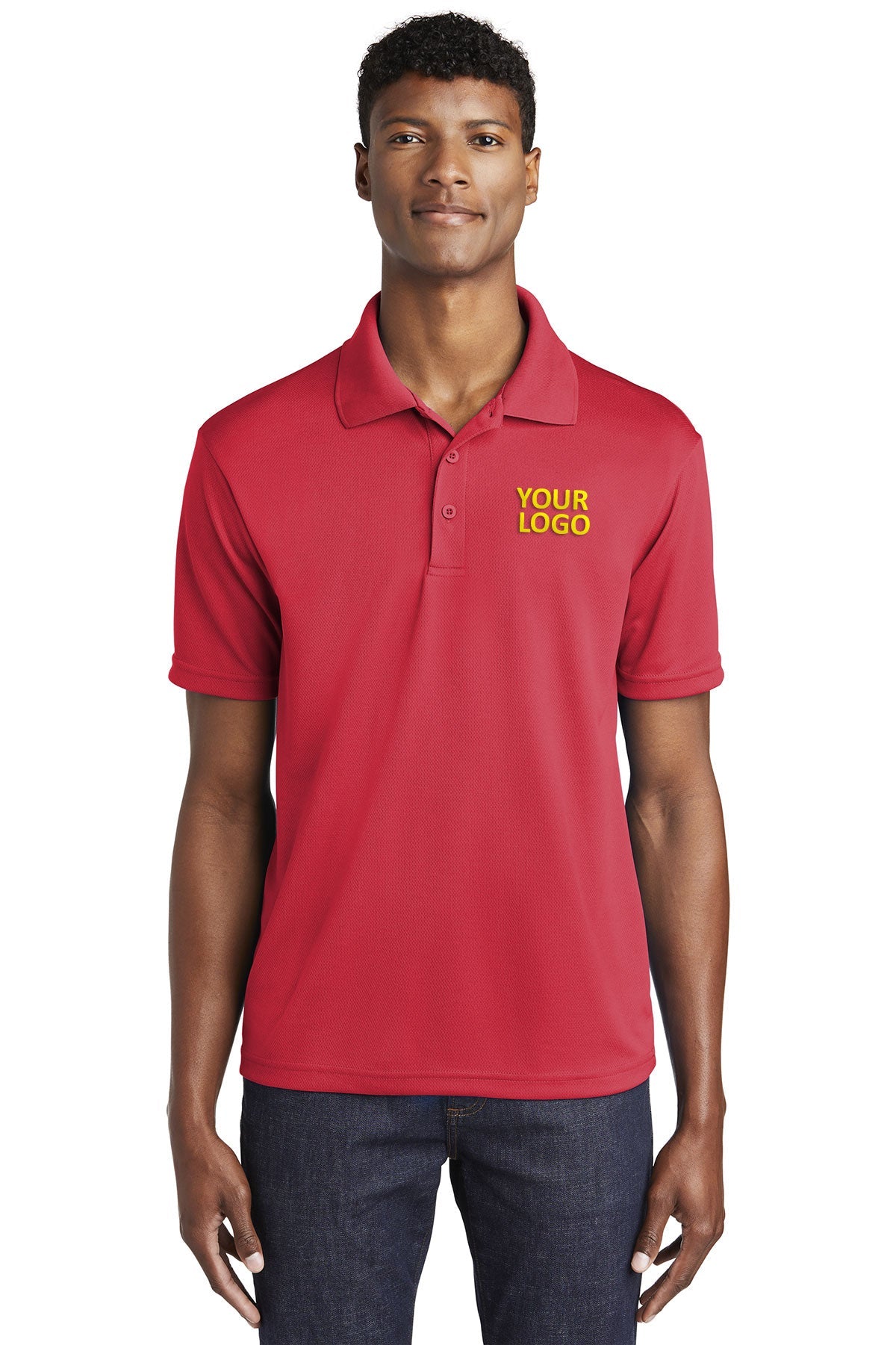 Sport-Tek True Red ST640 polo shirts company logo