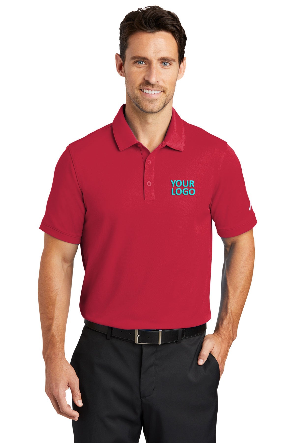 Custom Nike Dri-FIT Solid Icon Pique Modern Fit Polo Gym Red