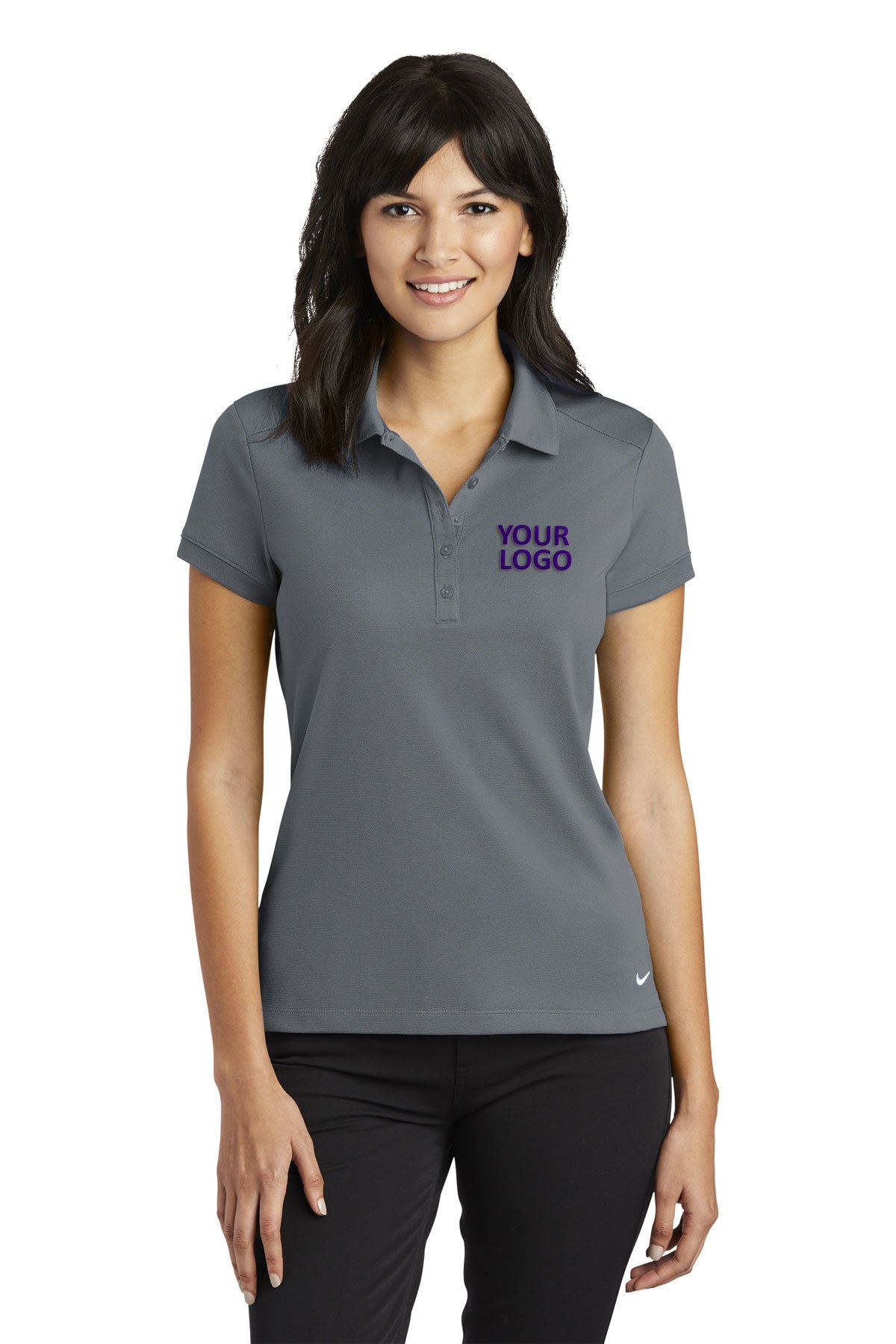 Nike Ladies Dri-FIT Icon Pique Modern Fit Custom Polos, Dark Grey
