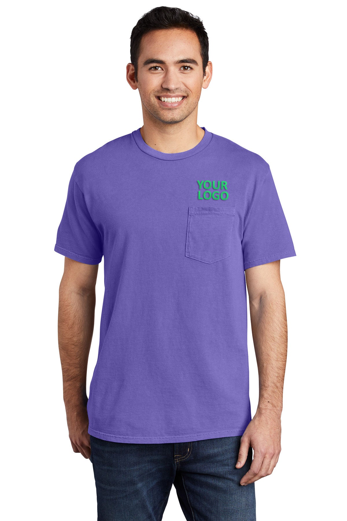 Port & Company Pigment-Dyed Pocket Branded Tee's, Amethyst
