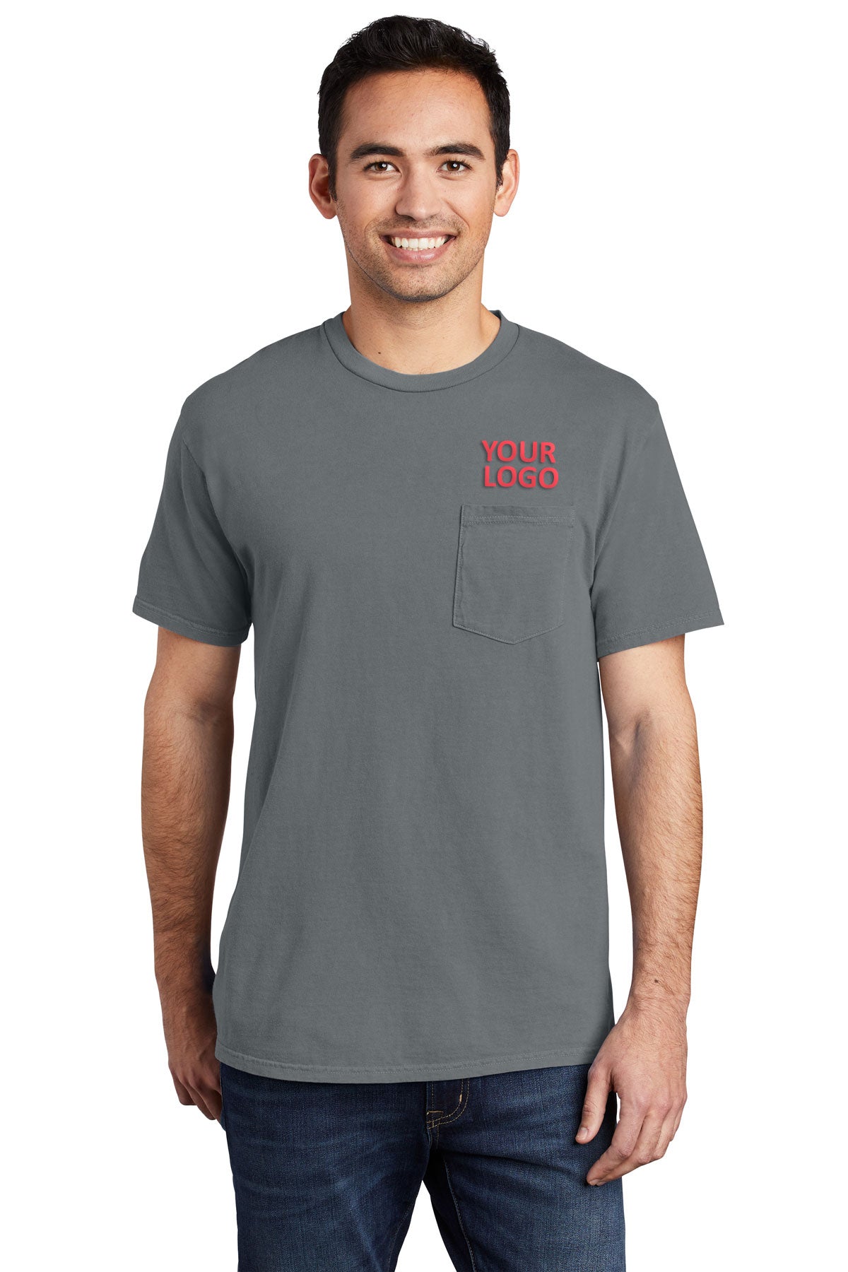 Port & Company Pigment-Dyed Pocket Branded Tee's, Coal