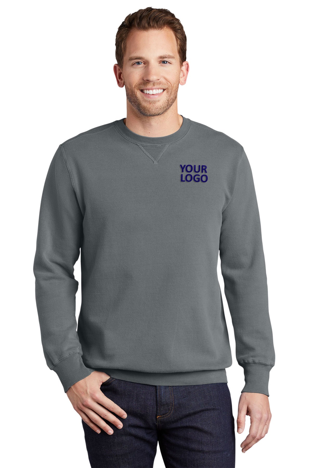 Port & Company Pigment Dyed Branded Sweatshirts, Pewter
