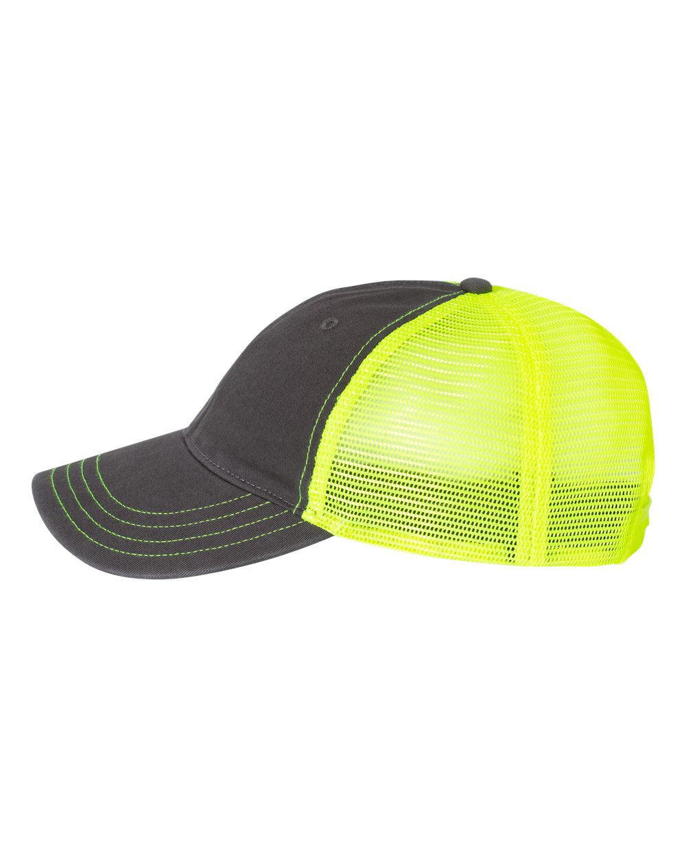Richardson Garment-Washed Custom Trucker Caps, Charcoal Neon Yellow