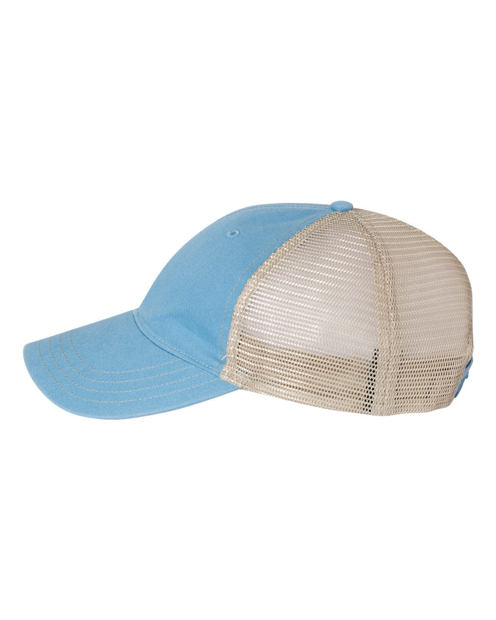 Richardson Garment-Washed Custom Trucker Caps, Columbia Blue Khaki