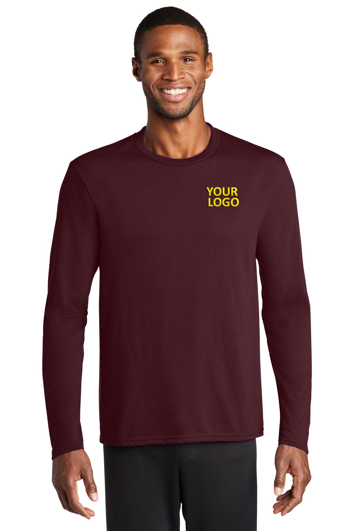 Port & Company Long Sleeve Performance Customized Blend Tee's, Athletic Maroon