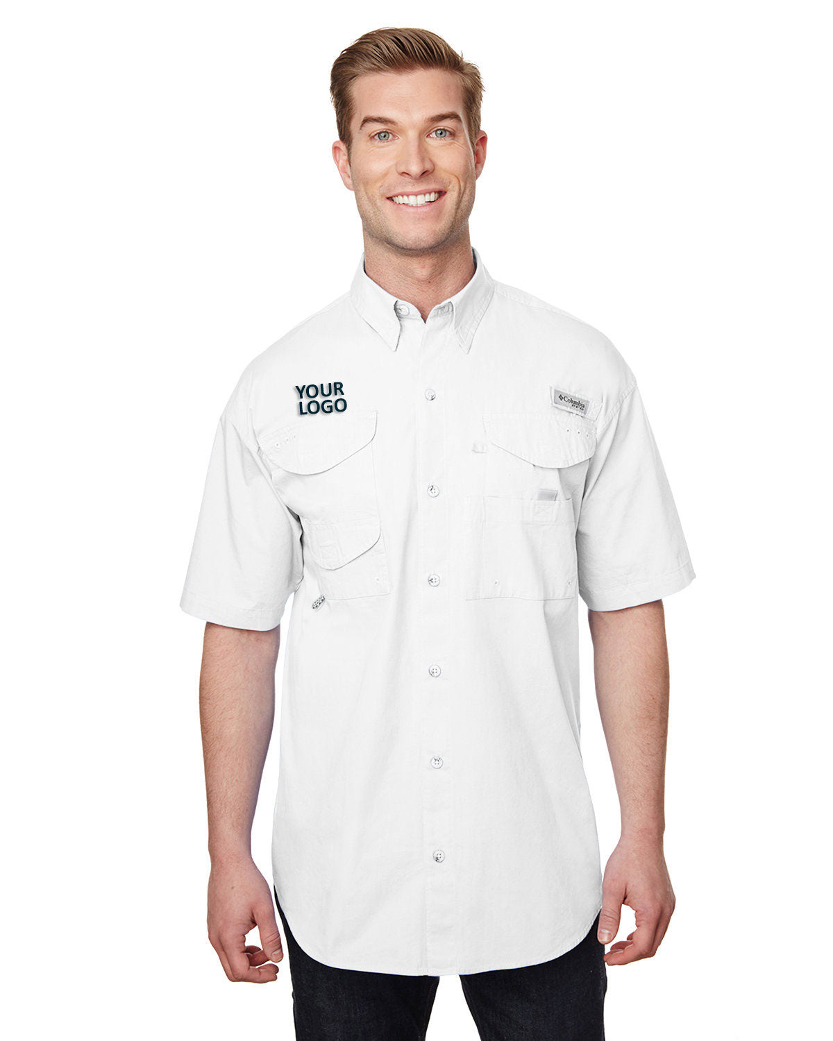 Columbia White 7130 custom embroidered shirts