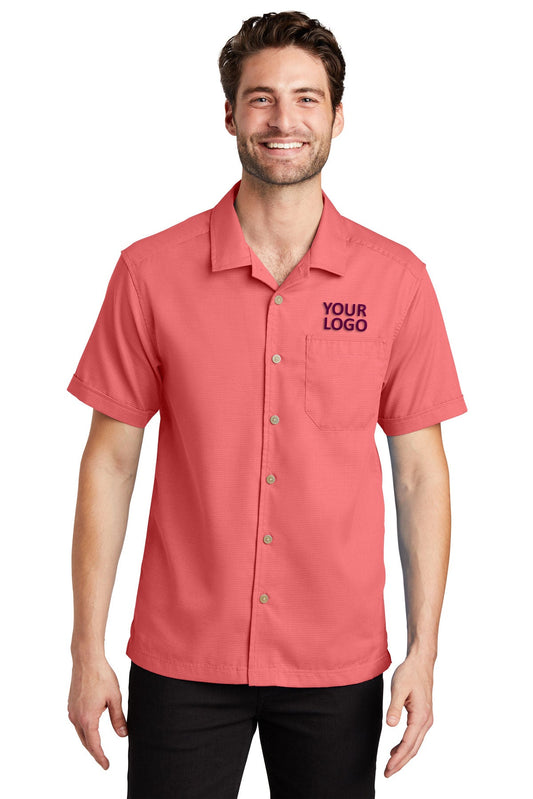 Port Authority Deep Coral S662 custom embroidered shirts
