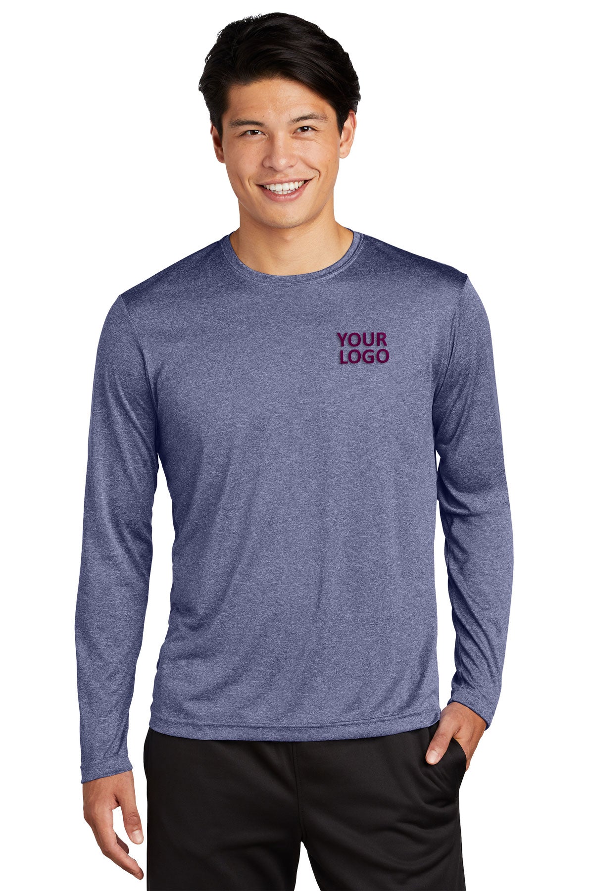 Sport-Tek Long Sleeve Branded Heather Contender Tee's, True Navy Heather