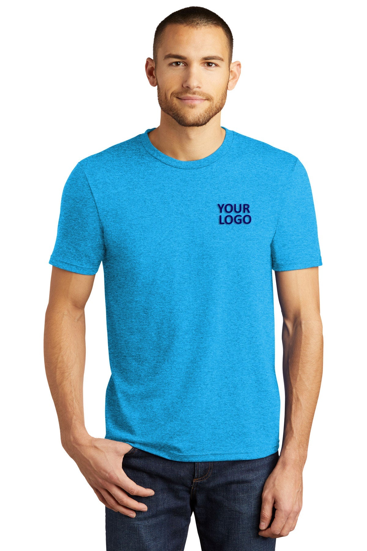 District Made Mens Perfect Tri Crew Tee's, Turquoise Frost