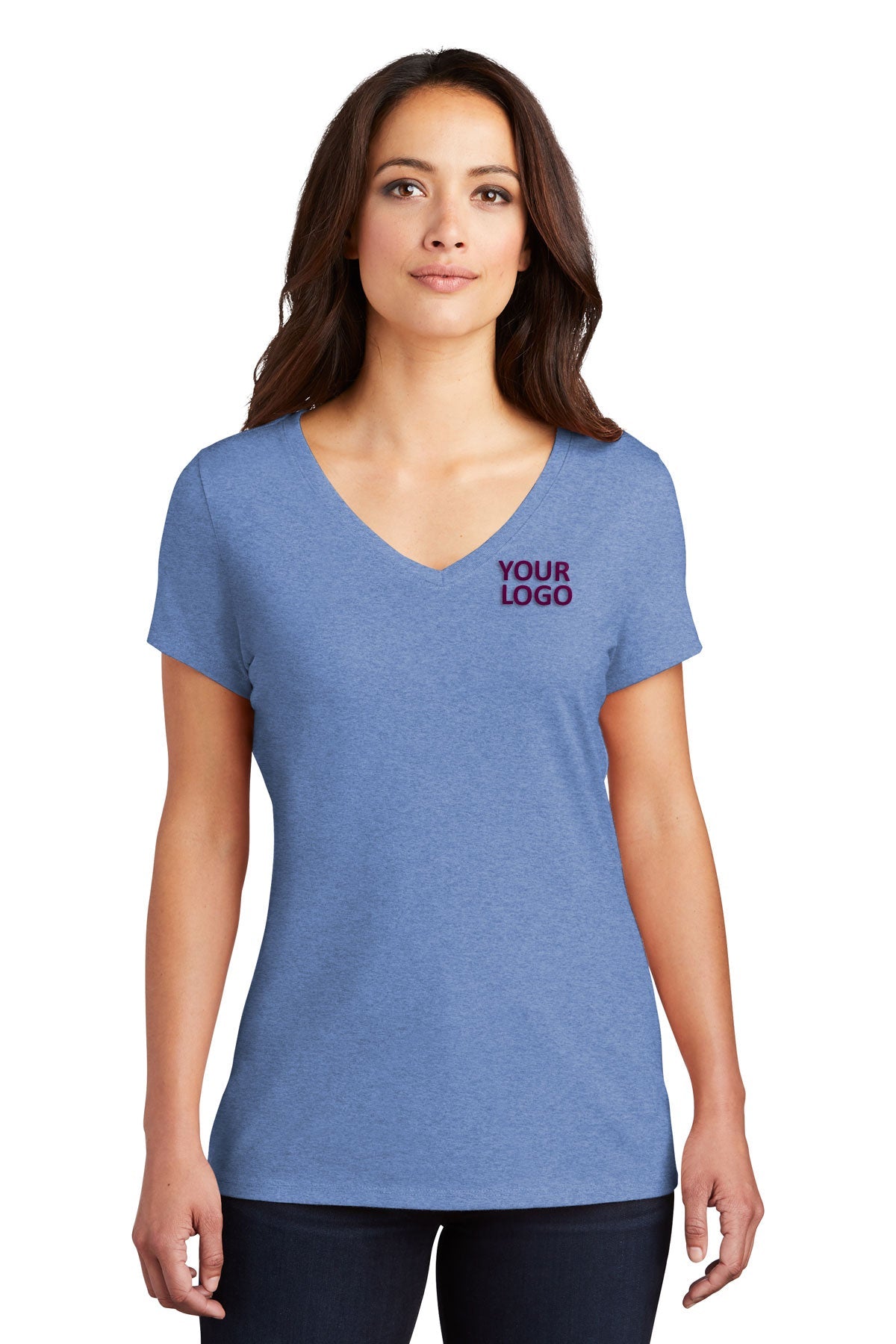 District Made Ladies Perfect Tri V-Neck Tee's, Maritime Frost