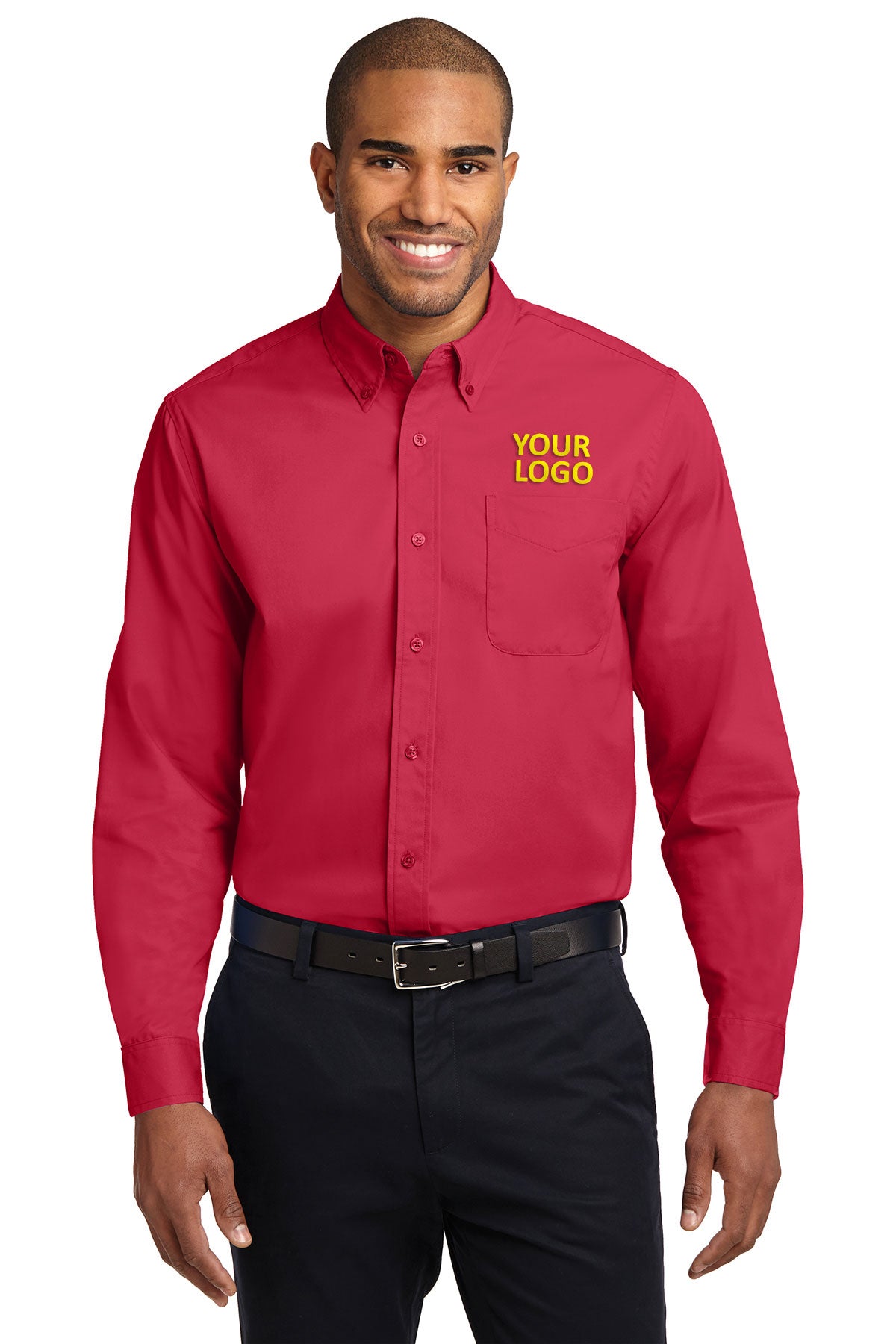 Port Authority Red/ Light Stone TLS608 embroidered work shirts