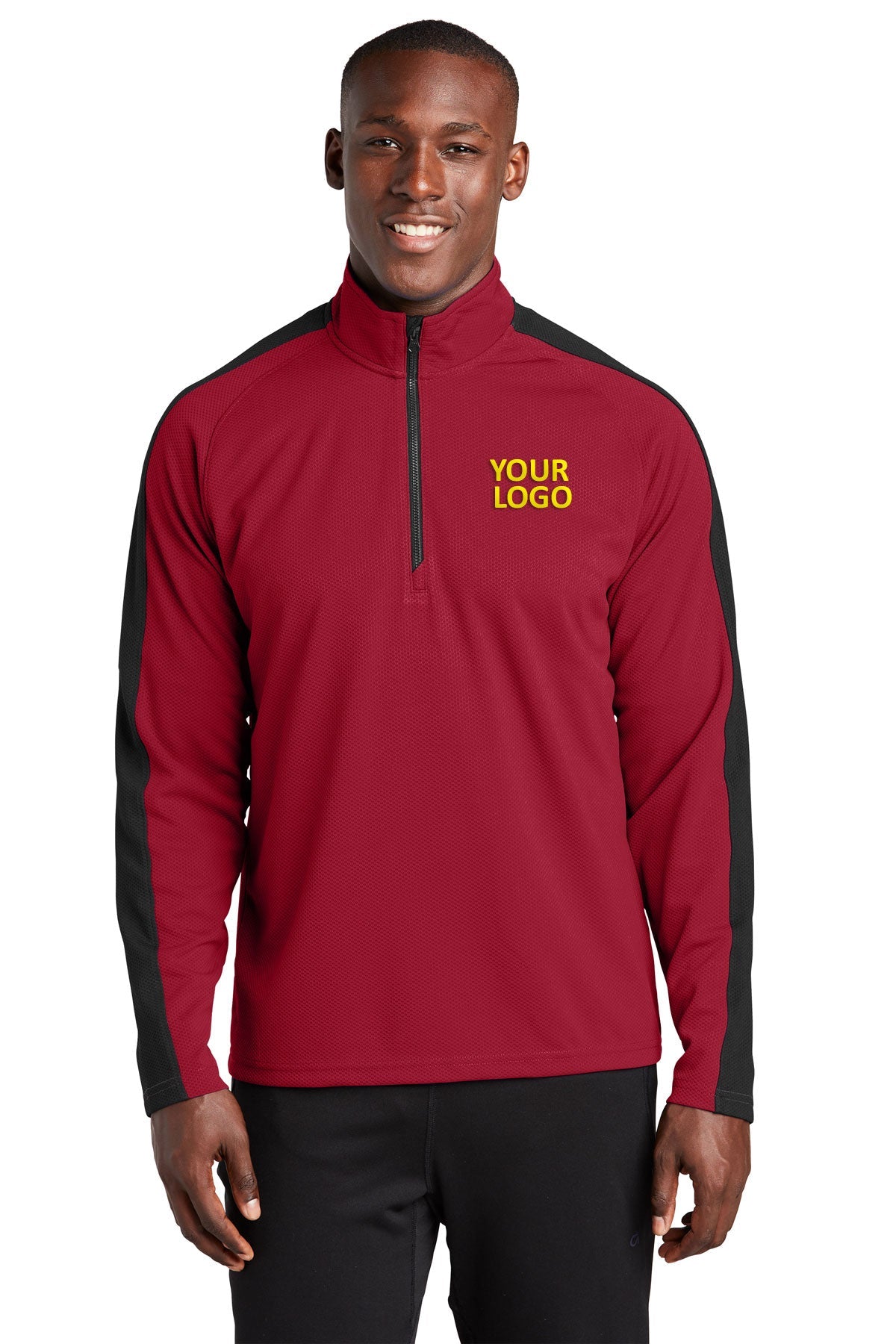 Sport-Tek Deep Red/ Black ST861 sweatshirts with logo printed