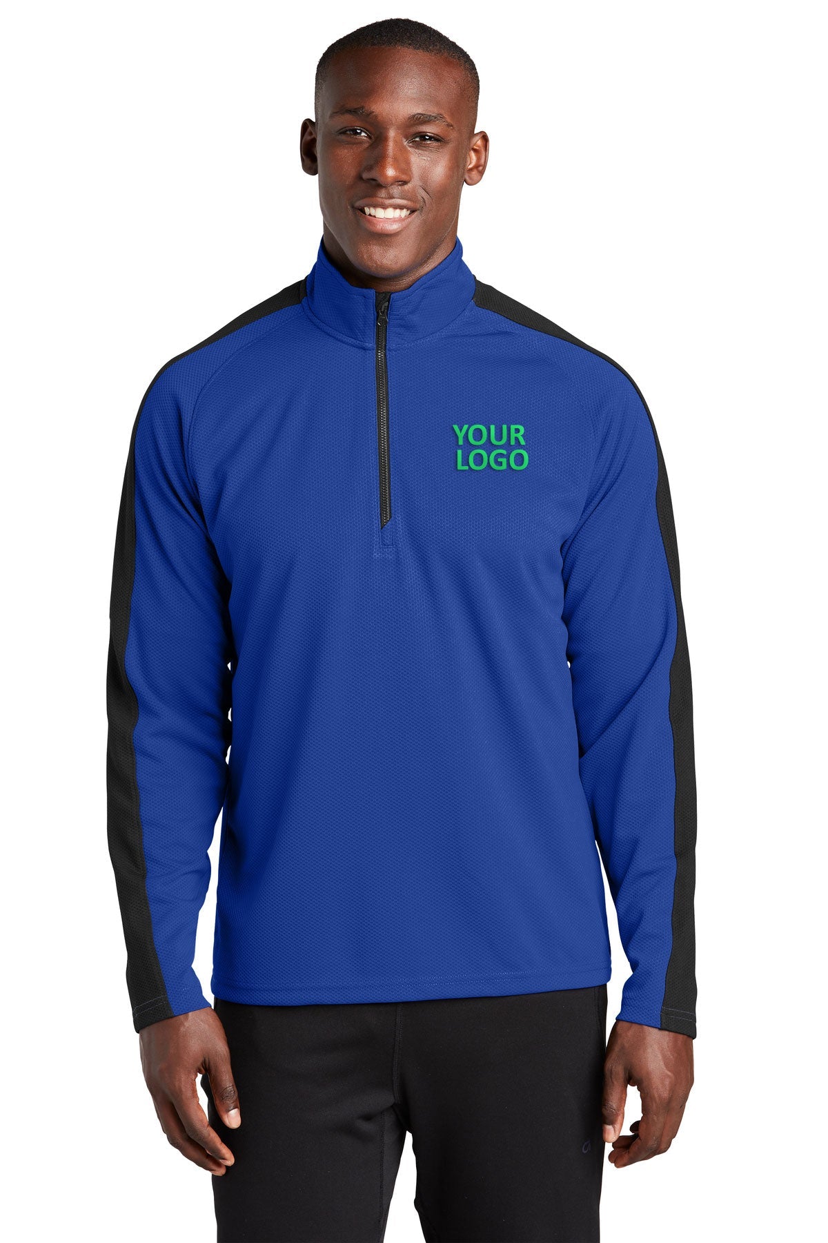 Sport-Tek True Royal/ Black ST861 sweatshirts with logo printed