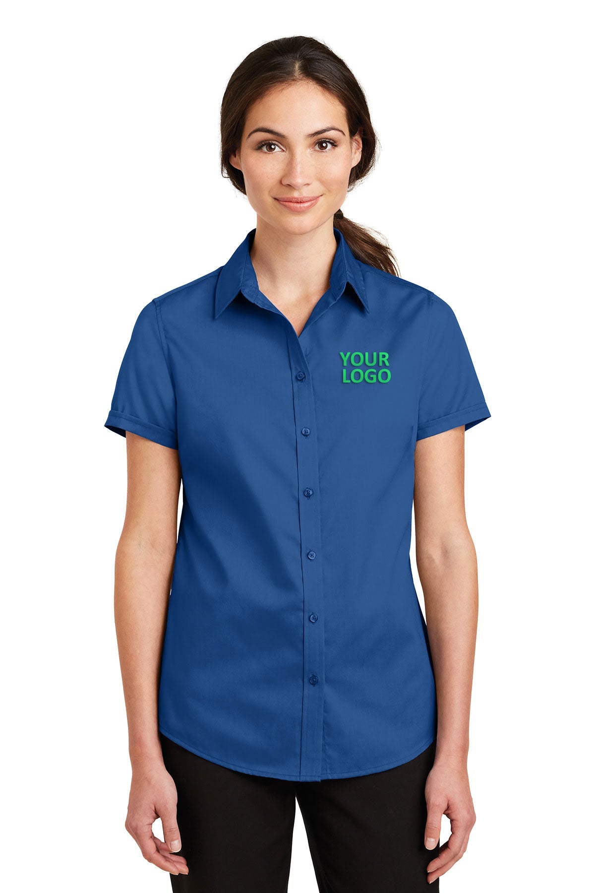 Port Authority Ladies Short Sleeve SuperPro Branded Twill Shirts, True Blue