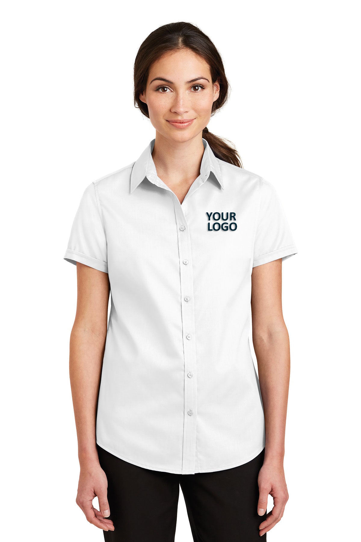 Port Authority White L664 custom logo shirts